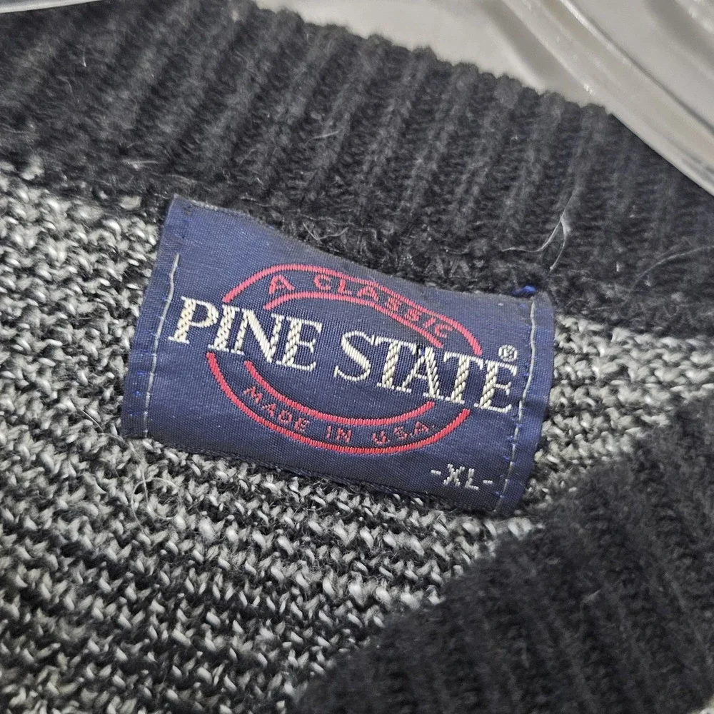 Pine State Sweater Mens Size Large Black Geometric Knit Grandpa Pullover Vintage